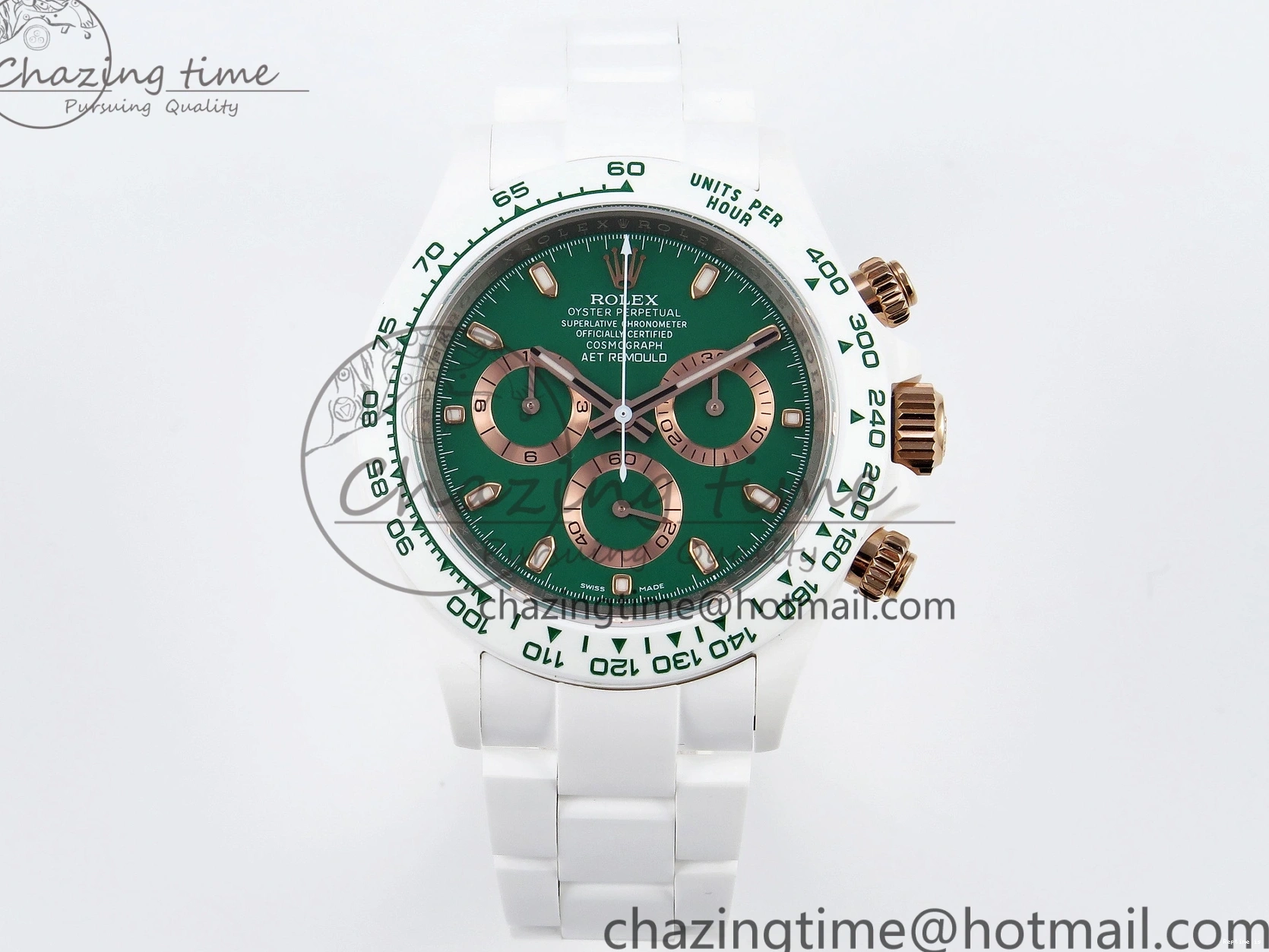 1220 MoistureWicking Daytona AET White Ceramic Case and Bracelet Green Dial SA4130 V 1891